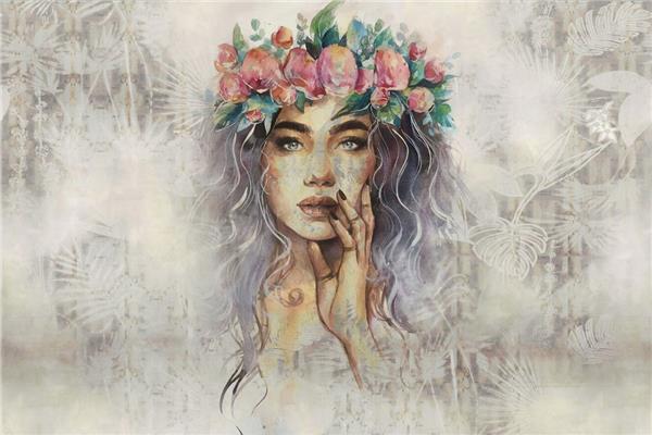 Çiçekli Kadın Portre Güzellik Salonu ve Kadın Kuaförü Duvar Kağıdı